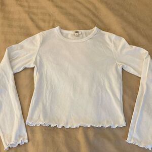 Ever After Girls Long Sleeve White Top with Lettuce Edging. Size 12.